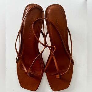 Studio Amelia Kitten Heel Sandals in Brown Leather